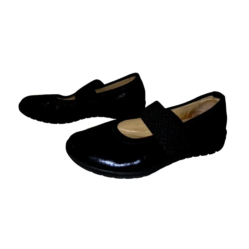 Hartjes XS Womens Blue Metallic Leather Mary Jane Elastic Strap Flats 9US/6.5UK